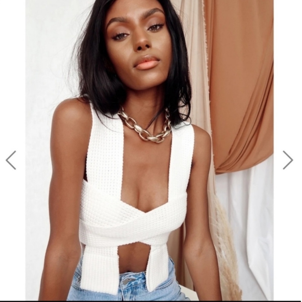 12th Tribe White Crochet Knit Wrap Top - Picture 2 of 4